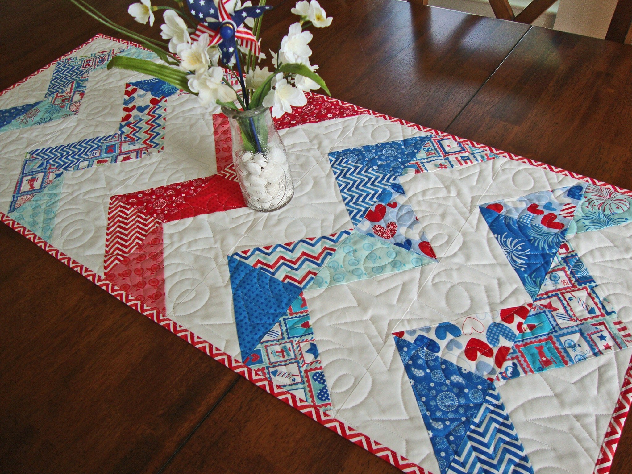 Patriotic Chevron Quilted Table Runner Star Spangled Table