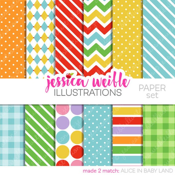 Alice in Baby Land Cute Digital Papers Backgrounds for Invitations, Card Design, Scrapbooking, and Web Design Il_570xn