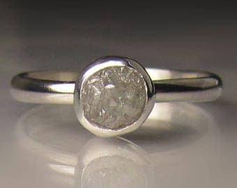 Raw Diamond Ring, Rough Diamond Engagement Ring, Palladium Sterling Silver