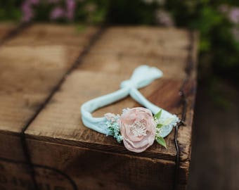 Mint and peach stretchy tie back Headband