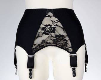 Black Wide Lace Garter Belt Retro style Suspender Belt - Size 2XL