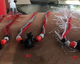 Very Cute Cat Necklace Red Black Gray White