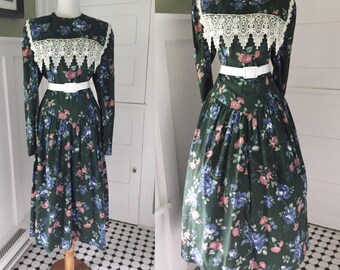 Vintage Floral Dress GUNNE SAX Dress Jessica McClintock Gunne Sax Dress Floral Lace Dress Rose Victorian Tea Dress 80s 90s Cotton Maxi Dress
