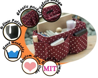 Purse Organizer Insert, Handbag Bag Organizer insert / Burgundy Polka Dots / medium