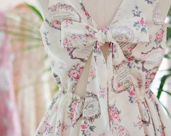 Creamy white dress white floral dress white party dress backless dress bow back dress white bridesmaid dress floral bridesmaid dresses
