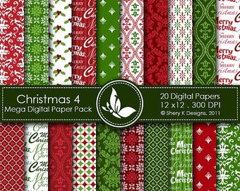40% off Christmas 4 Mega Paper Pack - 20 Printable Digital papers - 12 x12 - 300 DPI ////// 4