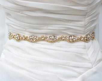SALE GOLD Wedding Belt, Bridal Belt, Sash Belt, Crystal Rhinestones pearl sash belt