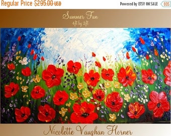 SALE XLarge Original Contemporary modern impasto abstract palette knife floral painting by Nicolette Vaughan Horner