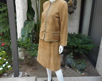 Vintage Tyrolean Style Camel Colored Suede Suit - Size 4