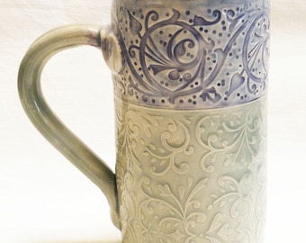 Floral ceramic coffee mug 20oz stoneware 20D067
