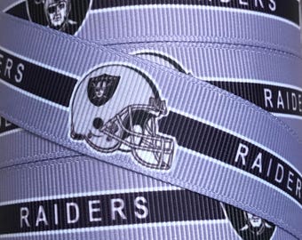 7/8 Inch Grosgrain Ribbon - Printed Grosgrain Ribbon - Lavender Oakland Raiders - Ribbon By The Yard - Ribbon Supply - Football Ribbon - NFL