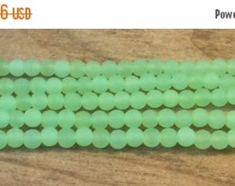 ON SALE Sea Glass Bead 4mm Round Green Seafoam 1 Strand