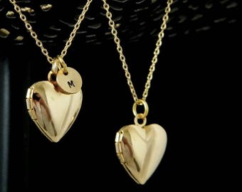 Gold Initial Heart Locket Necklace