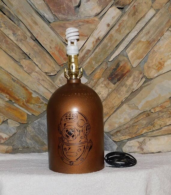 Engraved Scuba diving tank lamp
