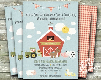 Fun On the Farm Birthday Party Invitation | Digital Download | Barnyard Party | Farm Animals | Includes Coordinating Back | 5x7 or 4x6