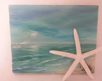 Vintage Sarasota Beach Scene Oil Painting