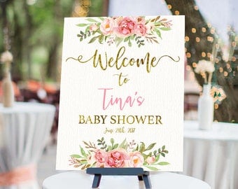 Floral Baby Shower Welcome Sign Printable Personalized Shower Welcome Sign - Flower Baby Shower Customized Sign - Rustic chic welcome sign