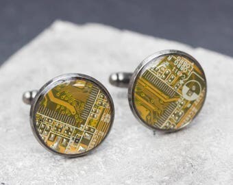 Sale Last one left - Circuit board Cuff links with olive green circuit board