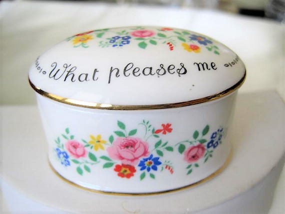 Staffordshire Jewelry Box - Trinket Box - Crown Bone China England - Inside Mirror - Painted Flowers