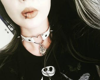 Silver Heart Necklace white Spike witch "Wicca"