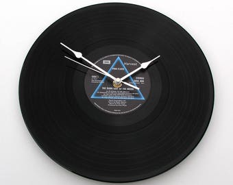 Pink Floyd CLOCK made from recycled 12" vinyl record. Dark Side Of The Moon. Reproduction Gift. Recycled record Gift for men women prog rock