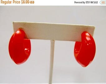 ON SALE Vintage Bright Orange Plastic Hoop Earrings Item K # 2651