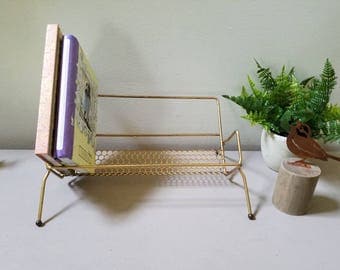 Vintage Mid Century Retro Gold Wire Book Rack CD/DVD Rack