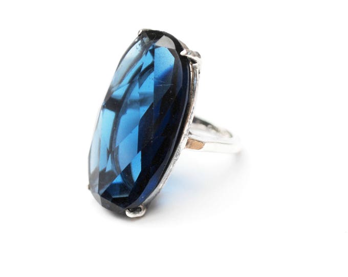 Blue Glass Sterling ring - Sapphire Cobalt art glass - Size 5 - Silver statement ring