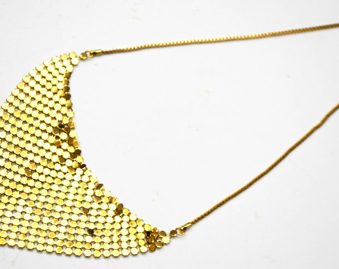 Gold Metallic Mesh -Triangle Bib Necklace - scarf necklace