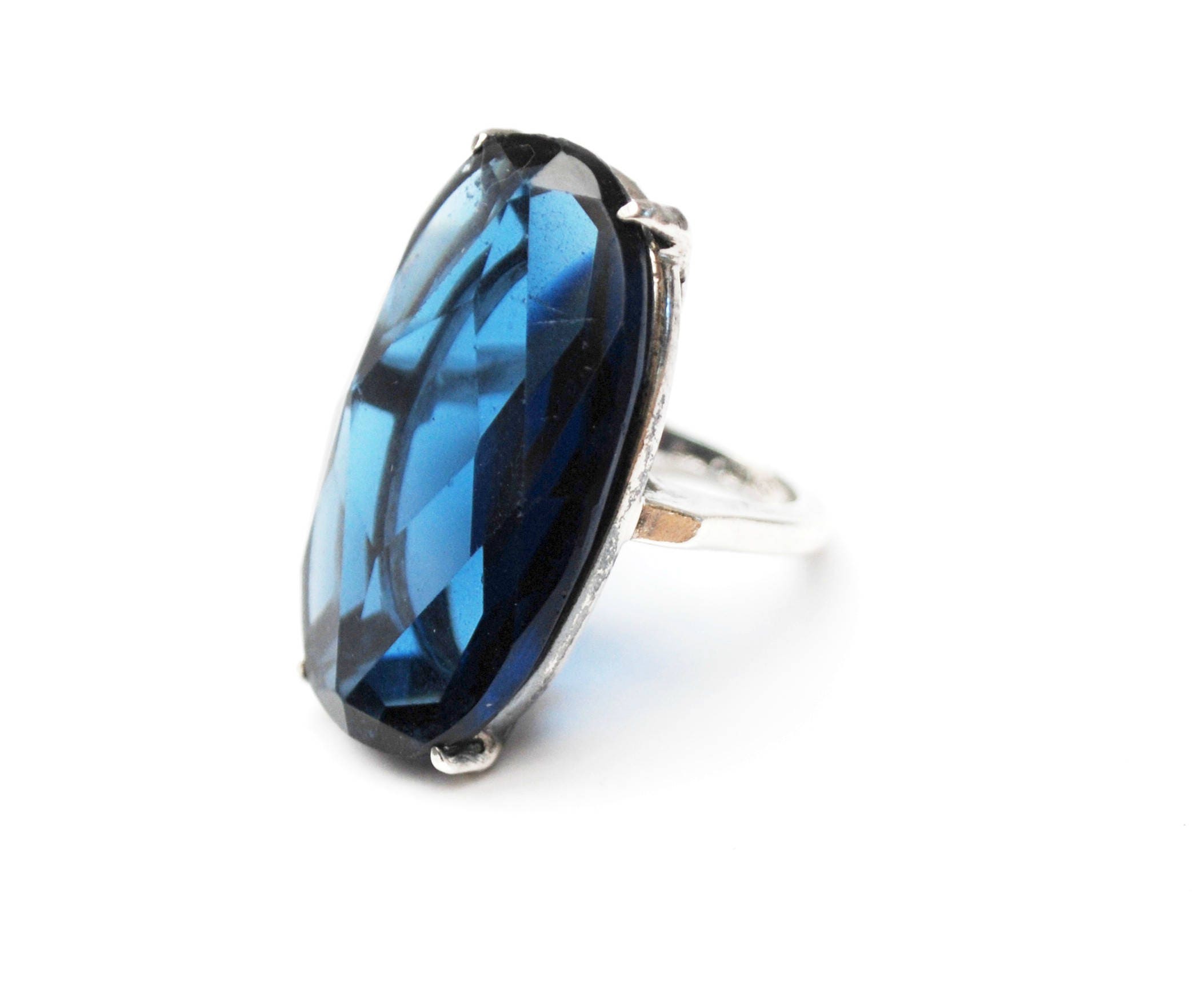 Blue Glass Sterling ring Sapphire Cobalt art glass Size 5