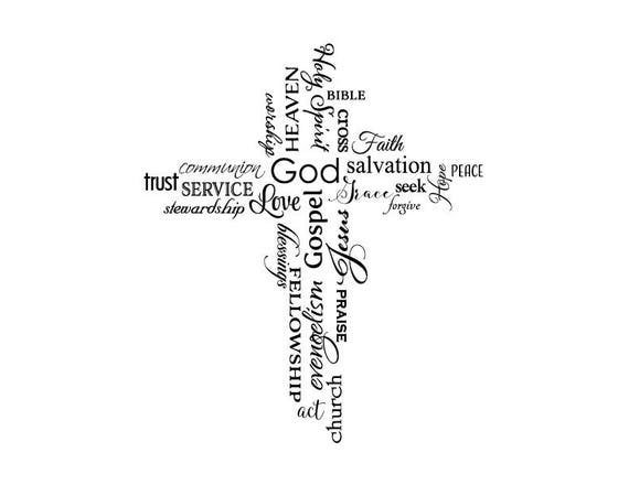 Cross collage Christian wordsGod Love Faith Church wall