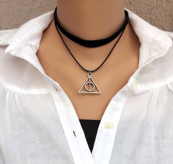 Harry Potter Deathly Hallows Necklace Antique Silver Choker 0160