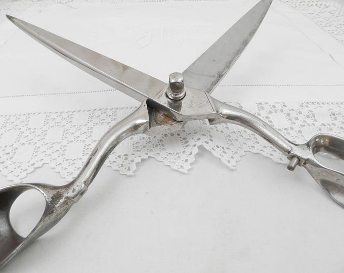 Vintage Big Industrial Sized Scissors from France, Huge Enormous French Cutting Shears, Large Pair of Metal Scissors Ideal for Shop Display
