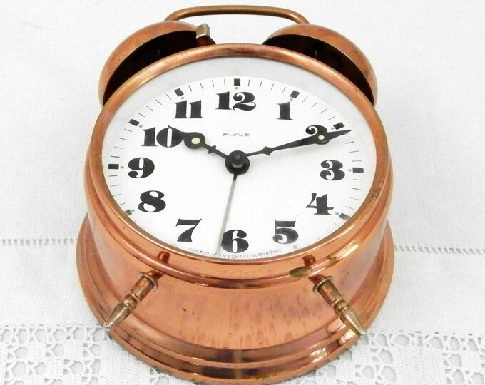 Working Vintage Two Bell Copper Mid Century Kiple Mechanical Alarm Clock, 1960s Retro Wind-up Bedroom Clock, Ticking Clock, Home Interior