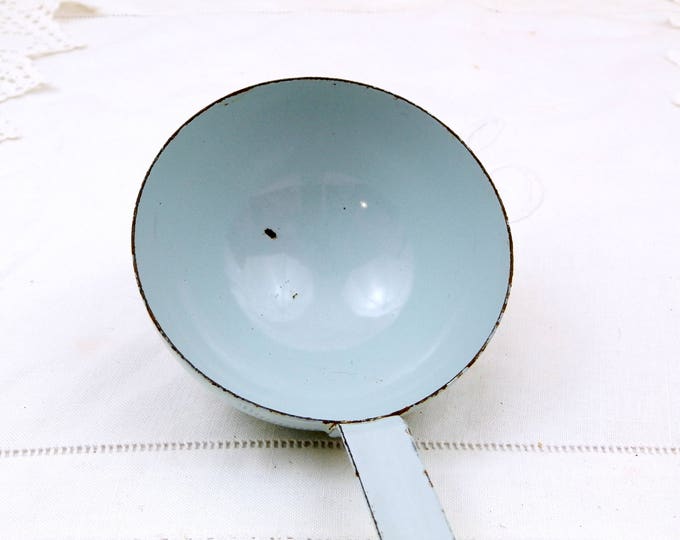 Vintage French Mint Green Chippy Enamel Serving Ladle, 1940s 1950s Enamelware from France, Rustic Farmhouse Cottage Kitchen Retro Decor