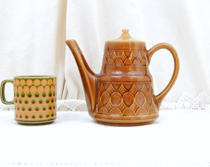 Vintage Mid Century Modern Ceramic Coffee Pot with Geometric Pattern, 1960s Pottery Tea Pot, Retro Kitchen Decor