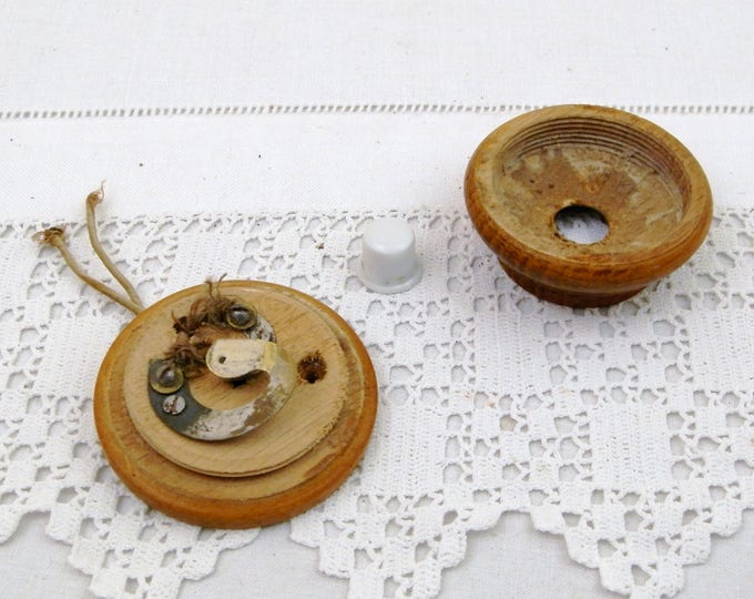 Antique French Turned Wooden Doorbell with Ceramic Switch, Wood Door Bell, Front Door Intercom Switch, Vintage Electricity Components
