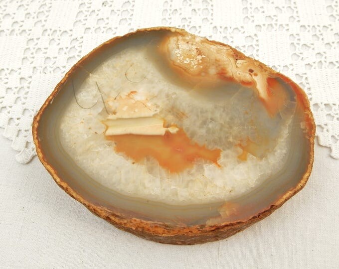 Round Vintage Carved Onyx Marble Agate Stone Nodule Slab Ashtray, Mid Century Tobacciana, Retro Man Cave Decor, Smoking Ash Tray