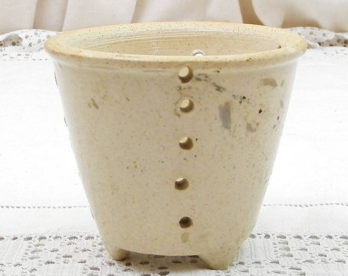 Small Antique French Stoneware Cheese Faisselle Straining Pot, Pottery Dairy Cream Cheese Drainer from France, Retro Cookware Kitchen Mold