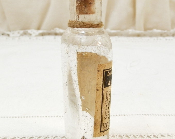 Antique French Glass Bottle With Original Paper Label for Perfumed Glycerin / Glycérine Parfumée from Paris, Country Cottage Decor France