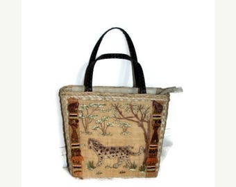 Vintage straw purse African Safari purse Capelli Vintage Animal Purse Leopard Jungle beaded