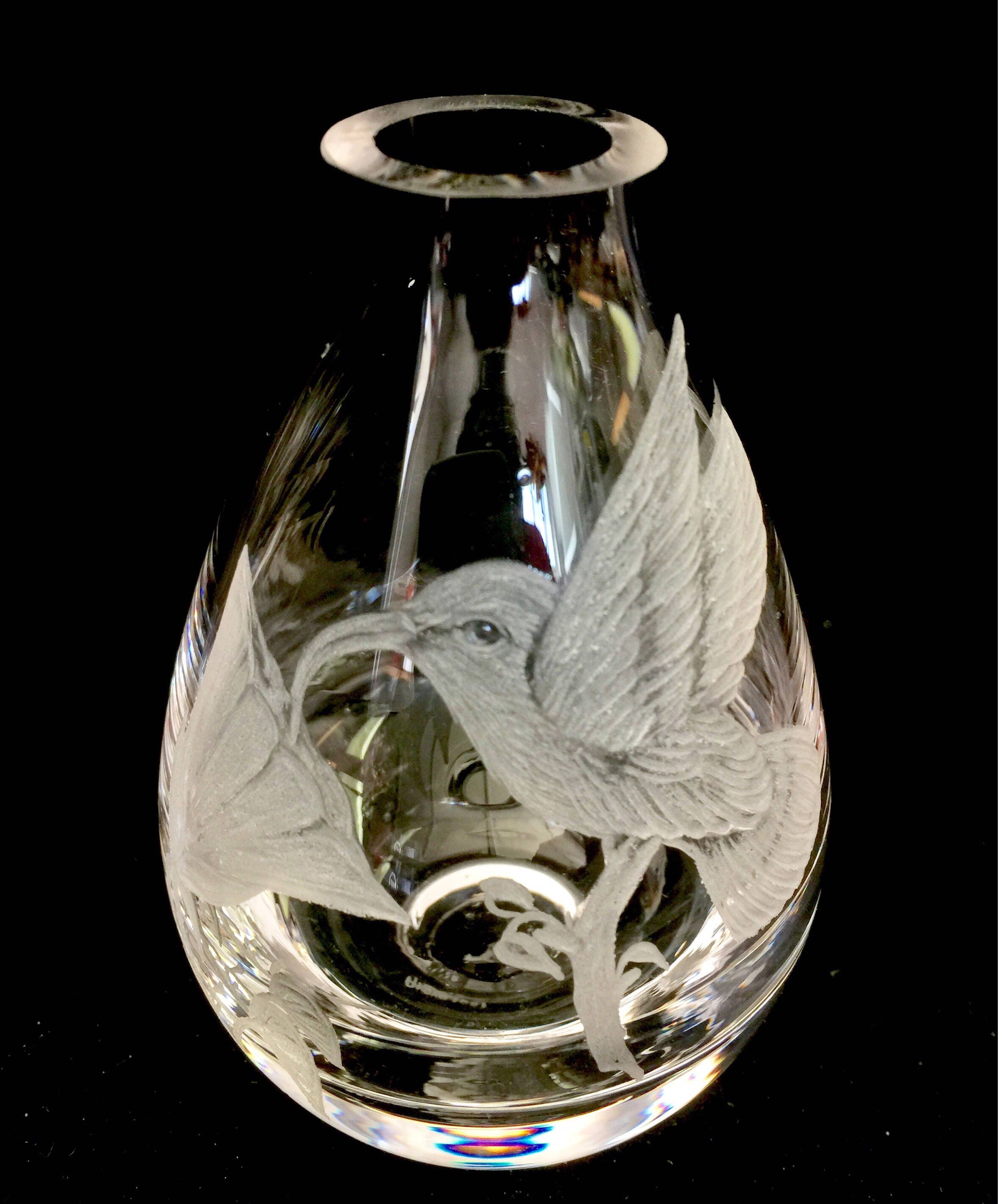 Hand Engraved Bud Vase Small Glass Vase Hummingbird Vase