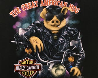 T-shirt Harley-Davidson The Great American Hog 3D - Taille L, Vintage 1991 - Occasion