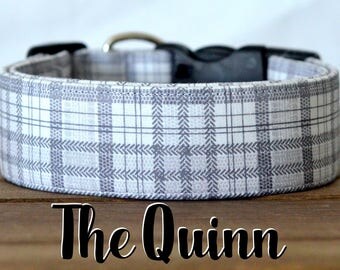 Charcoal, Light Grey & White Plaid Dog Collar "The Quinn"