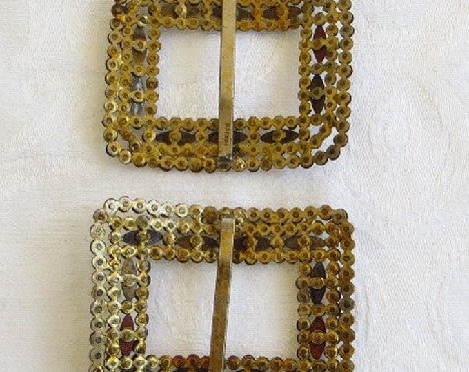 Victorian Shoe Buckles, Steel Cut Metal. Made in France. Repurpose Jewelry Design,