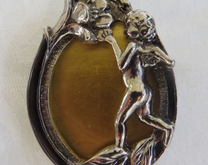 Art Nouveau Angel Brooch, Vintage Photo Pin, Cherub Brooch, Fairy Jewelry