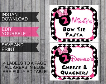 Oh Twodles Minnie Mouse Inspired Party Pack Banners Food Labels Printable Template Instant Download Editable Girls Birthday Pink Polka Dots