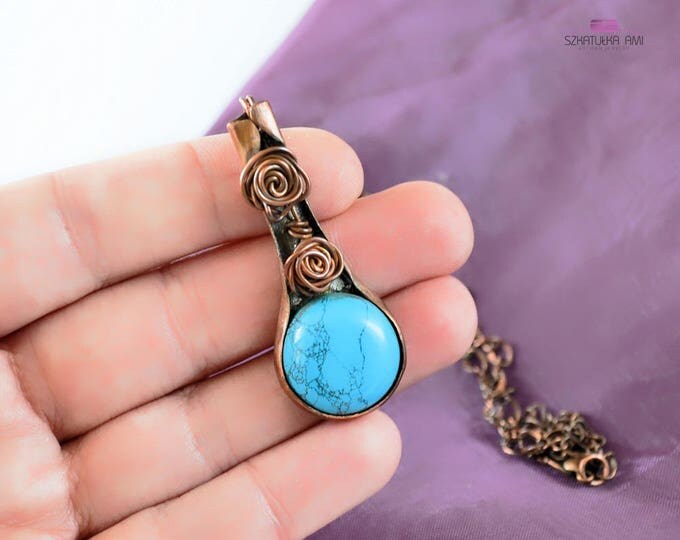 Turquoise necklace, unique gift, delicate necklace, statement necklace, copper necklace, stone copper, rose necklace, handmade necklace