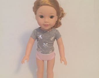 Wellie Wisher Top - Shirt for 14" Dolls - Doll Clothes - Tee Shirt for Dolls - 14" Doll Top - Gray - Knit Top for Dolls - Silver Stars
