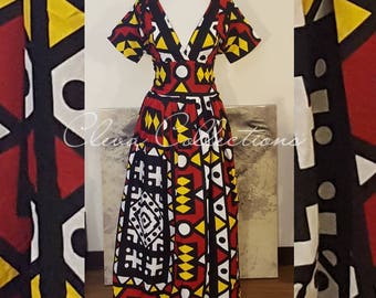 Yellow, Black, White, Red African Print Maxi Dress, Ankara Maxi Dress, African clothing, Women's African Print dress, African Fabric, Tribal